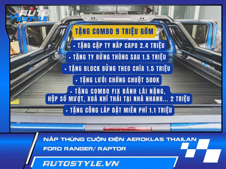 Nắp Thùng Cuộn Điện Aeroklas Thái Lan Cho Ford Ranger & Raptor