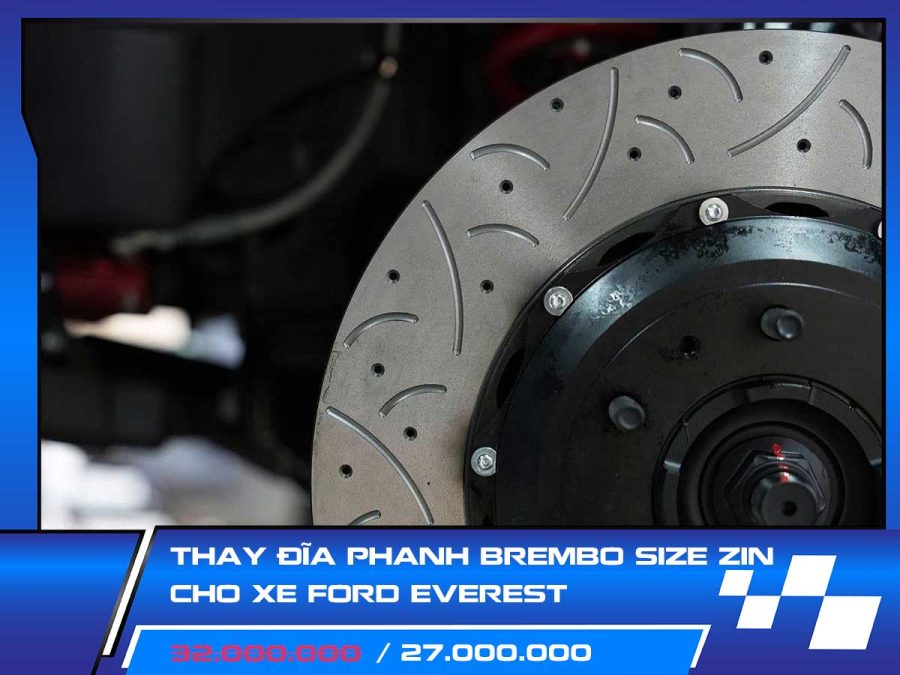 Thay đĩa phanh Brembo size zin cho xe Ford Everest