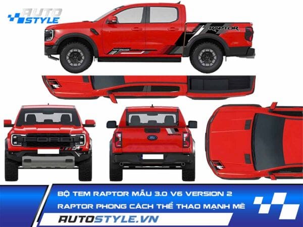 Bộ Tem Raptor Mẫu 3.0 V6 Version 2 Cho Ford Raptor Phong Cách Thể Thao Mạnh Mẽ