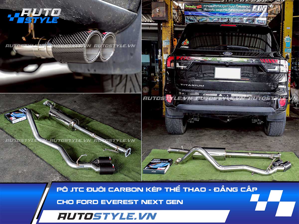 Pô JTC Đuôi Carbon Kép Cho Ford Everest Next Gen Thể Thao Đẳng Cấp