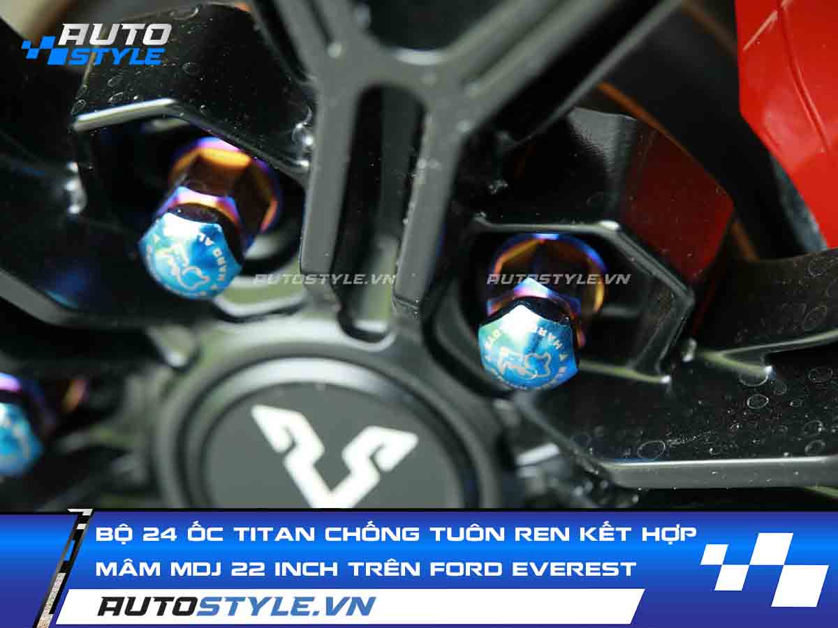 Bộ 24 Ốc Titan Chống Tuôn Ren Kết Hợp Mâm MDJ 22 Inch Trên Ford Everest