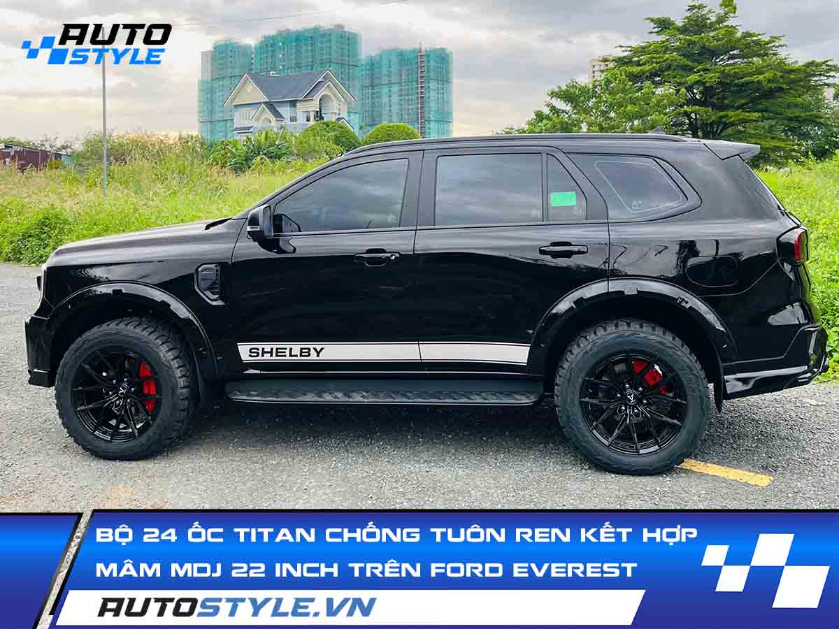 Bộ 24 Ốc Titan Chống Tuôn Ren Kết Hợp Mâm MDJ 22 Inch Trên Ford Everest