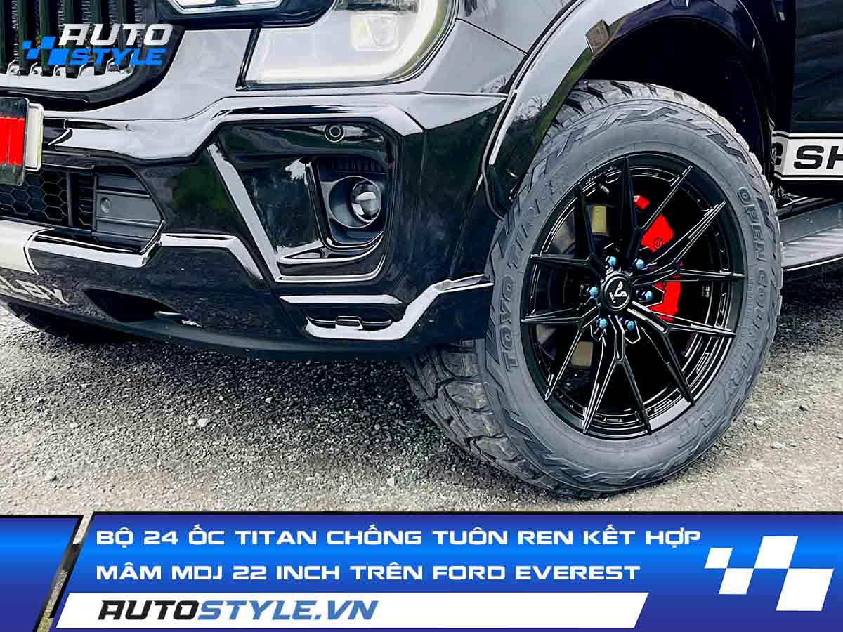 Bộ 24 Ốc Titan Chống Tuôn Ren Kết Hợp Mâm MDJ 22 Inch Trên Ford Everest