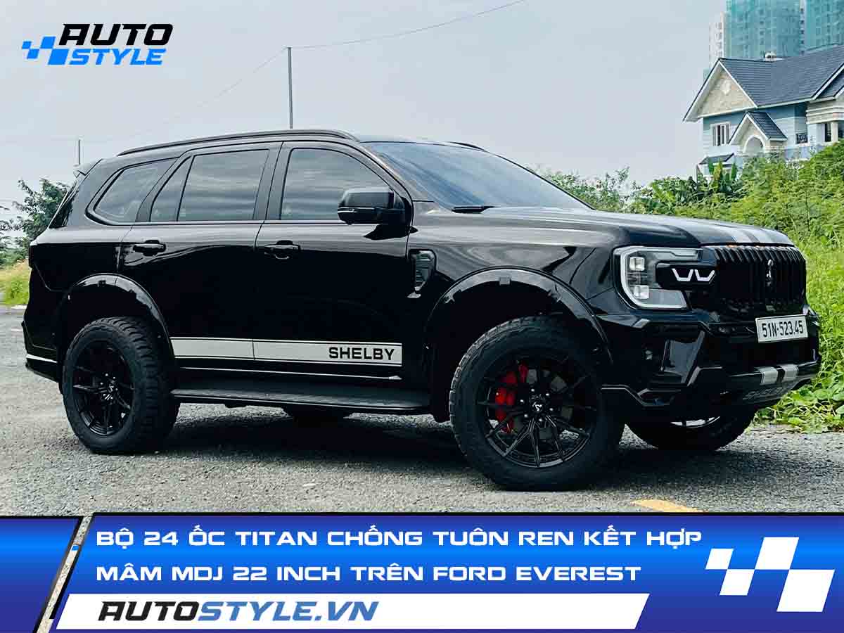 Bộ 24 Ốc Titan Chống Tuôn Ren Kết Hợp Mâm MDJ 22 Inch Trên Ford Everest