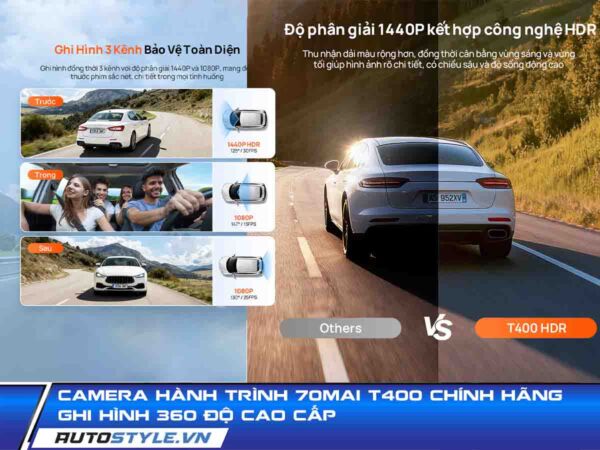Camera Hành Trình 70Mai T400 Chính Hãng Ghi Hình 360 Độ Cao Cấp