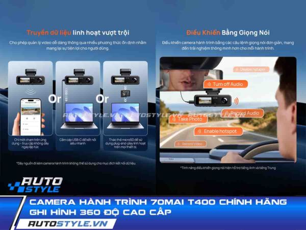 Camera Hành Trình 70Mai T400 Chính Hãng Ghi Hình 360 Độ Cao Cấp