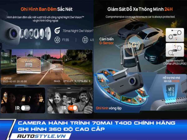 Camera Hành Trình 70Mai T400 Chính Hãng Ghi Hình 360 Độ Cao Cấp