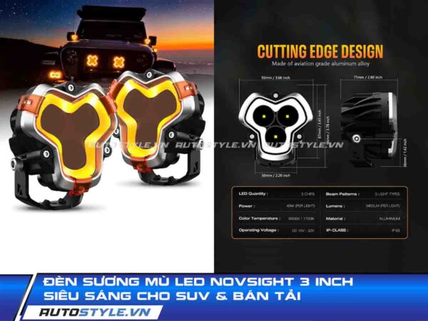 Đèn Sương Mù LED NOVSIGHT 3 Inch Siêu Sáng Cho SUV & Bán Tải