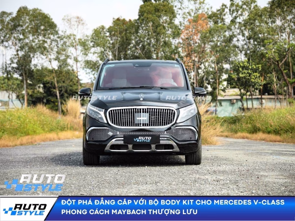 Nâng cấp body kit cho Mercedes V-Class phong cách Maybach đẳng cấp. Chi tiết cản trước, mặt ca-lăng chrome, ống xả kép giúp xe lột xác thành chuyên cơ mặt đất.