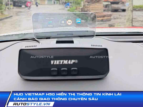 HUD Vietmap H50 Hiển Thị Thông Tin Kính Lái Cảnh Báo Giao Thông Chuyên Sâu