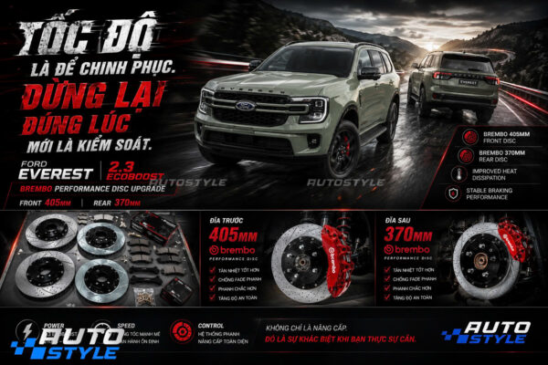 Ford Everest Platinum 2.3 Lên Đĩa Phanh Upsize 405mm Trước + 370mm Sau Có Gì Khác Biệt?